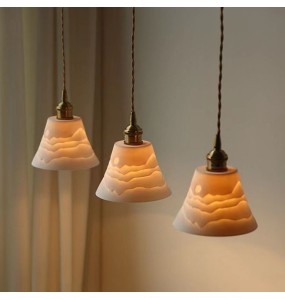 Japanese Style Zen Ceramic Small Chandelier Homestay Living Room Bedside Lamp Mountain Shadow Bedroom Brass Led Pendant Lights