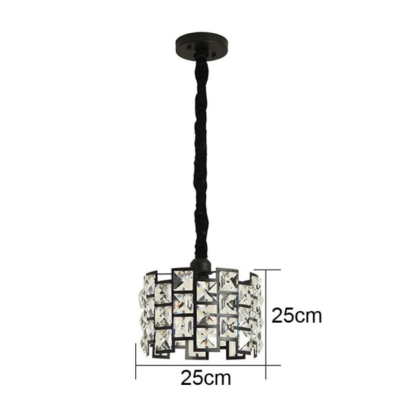 Modern Black Glod Small Round Crystal Chandelier Pendant Lights Square For Dining Room Bedroom Study Led Home Indoor Fixtures