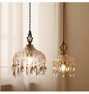 Luxury French Retro Crystal Small Chandelier Bedroom Bedside Hanging Lamp Porch Aisle Corridor Balcony Led Pendant Lighting