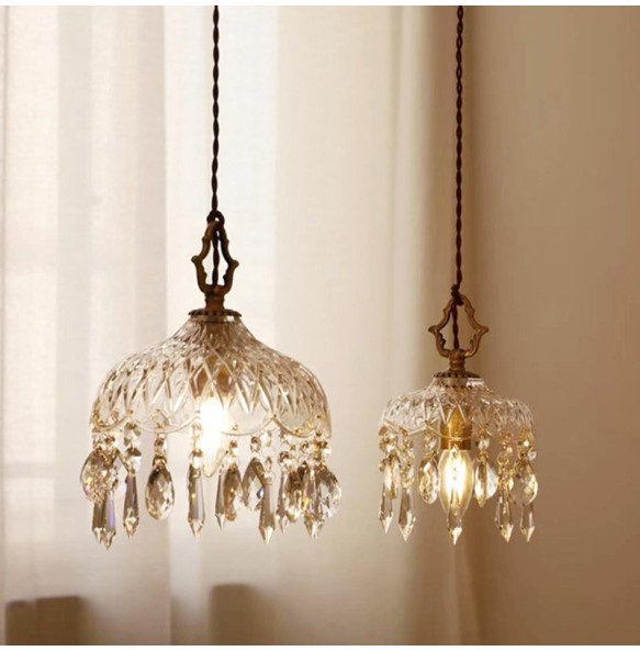 Luxury French Retro Crystal Small Chandelier Bedroom Bedside Hanging Lamp Porch Aisle Corridor Balcony Led Pendant Lighting