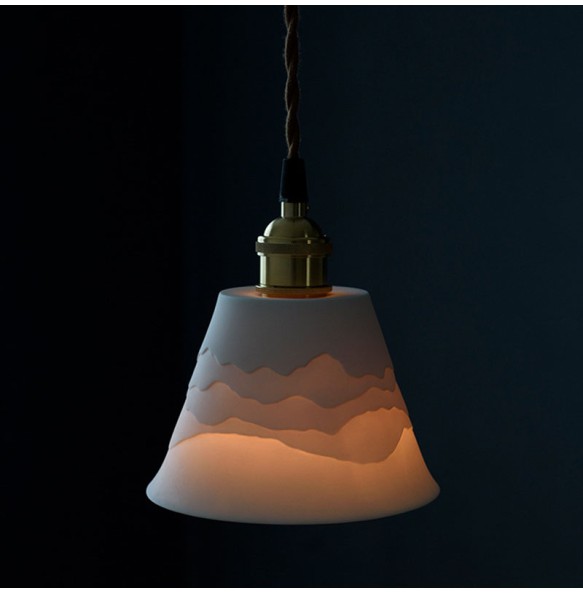 Japanese Style Zen Ceramic Small Chandelier Homestay Living Room Bedside Lamp Mountain Shadow Bedroom Brass Led Pendant Lights