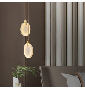 Modern Minimalist Round Marble Small Chandelier Single-Head Copper Dining Room Bar Bedroom Led Bedside Pendant Lighting Lamp