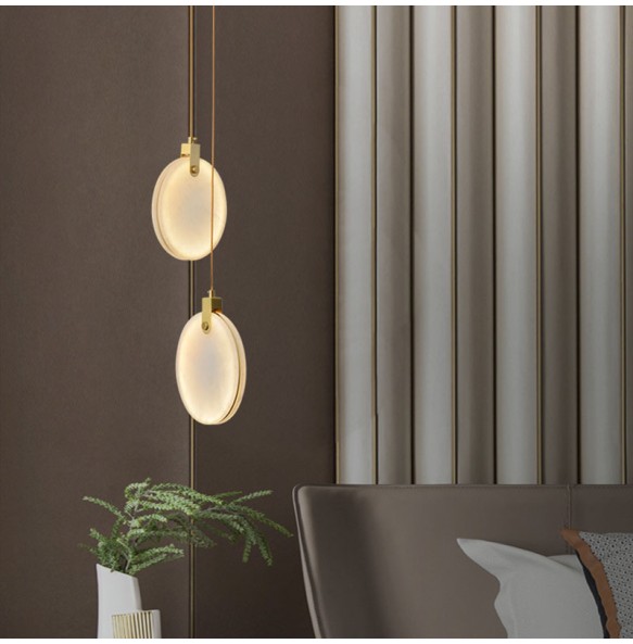 Modern Minimalist Round Marble Small Chandelier Single-Head Copper Dining Room Bar Bedroom Led Bedside Pendant Lighting Lamp