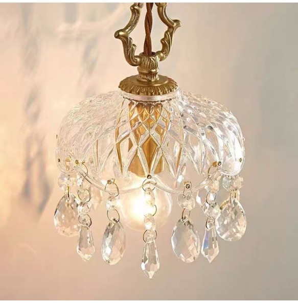 Luxury French Retro Crystal Small Chandelier Bedroom Bedside Hanging Lamp Porch Aisle Corridor Balcony Led Pendant Lighting