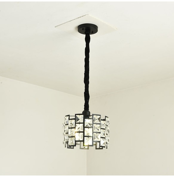 Modern Black Glod Small Round Crystal Chandelier Pendant Lights Square For Dining Room Bedroom Study Led Home Indoor Fixtures