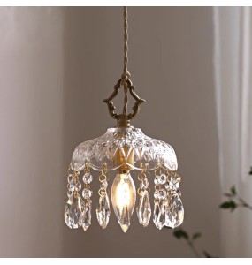 French Vintage Crystal Small Chandelier Aisle Balcony Bedside Copper Hanging Lamp Porch Bar Glass Pendant Lighting