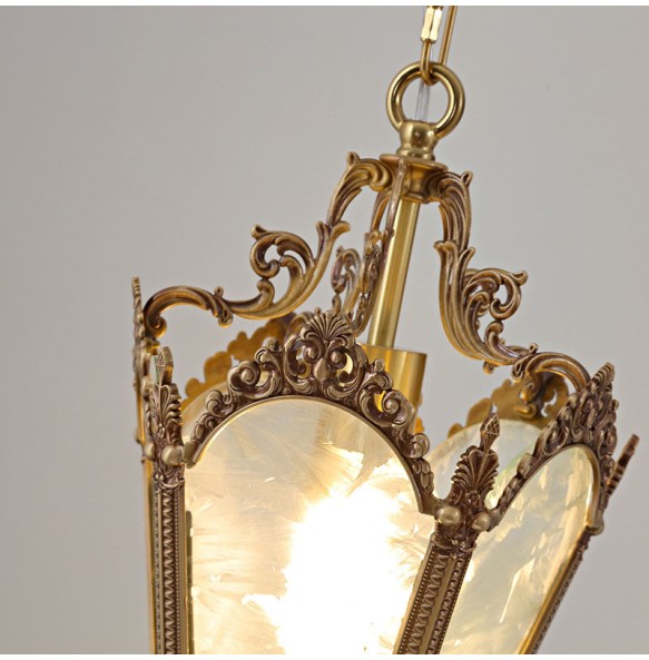 French-Style Retro Copper Ice Flower Glass Small Chandelier Bedside Balcony Porch Pendant Lighting Cloakroom Hanging Lamp