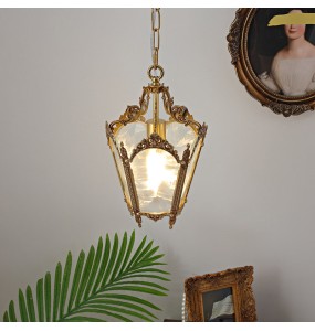 French-Style Retro Copper Ice Flower Glass Small Chandelier Bedside Balcony Porch Pendant Lighting Cloakroom Hanging Lamp