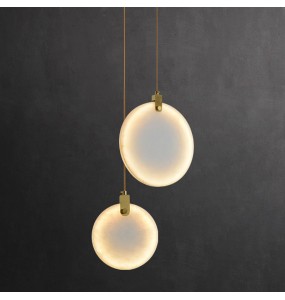 Modern Minimalist Round Marble Small Chandelier Single-Head Copper Dining Room Bar Bedroom Led Bedside Pendant Lighting Lamp