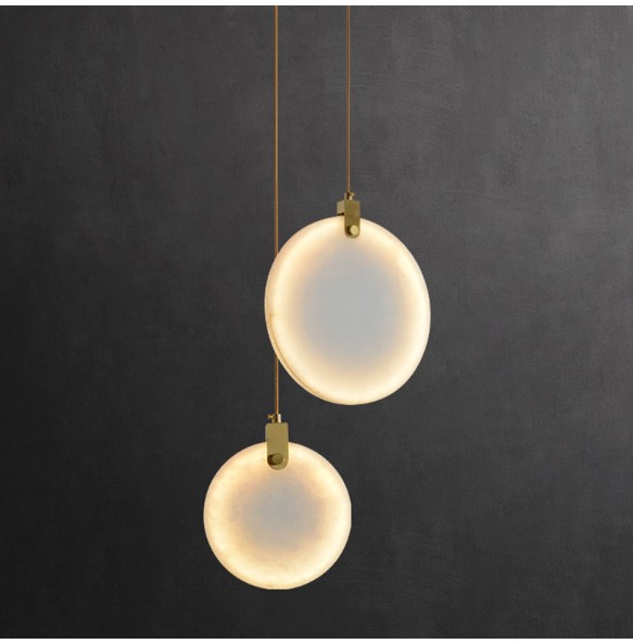 Modern Minimalist Round Marble Small Chandelier Single-Head Copper Dining Room Bar Bedroom Led Bedside Pendant Lighting Lamp