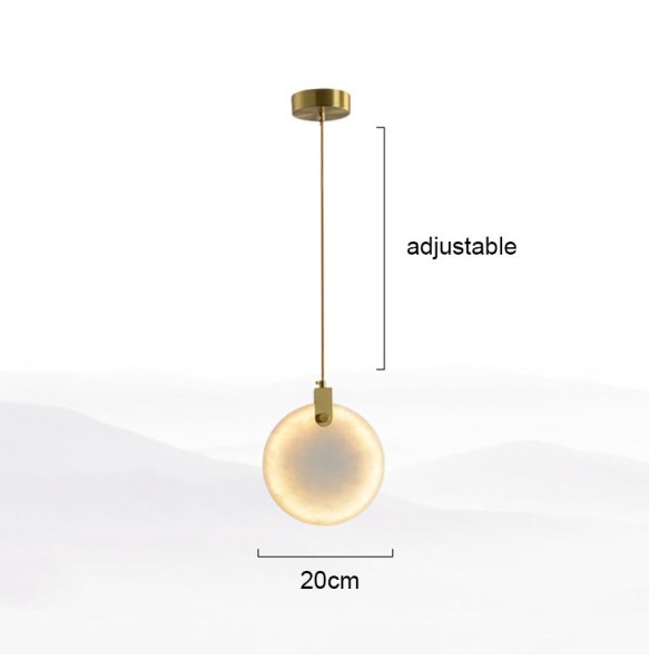 Modern Minimalist Round Marble Small Chandelier Single-Head Copper Dining Room Bar Bedroom Led Bedside Pendant Lighting Lamp