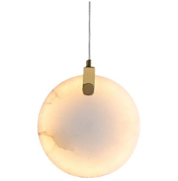 Modern Minimalist Round Marble Small Chandelier Single-Head Copper Dining Room Bar Bedroom Led Bedside Pendant Lighting Lamp