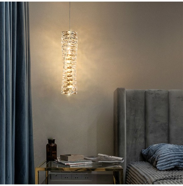 Luxury Crystal Pendant Light Small Chandelier Bedroom Bedside Lamp Postmodern Minimalist Single-Head Living Room Decor