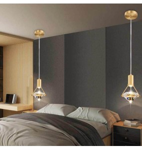 Luxury Postmodern Light Bedroom Bedside Pendant Lighting Copper Crystal Long-Line Small Chandeliers Modern Minimalist Restaurant