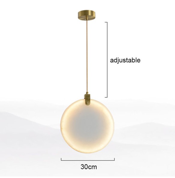 Modern Minimalist Round Marble Small Chandelier Single-Head Copper Dining Room Bar Bedroom Led Bedside Pendant Lighting Lamp