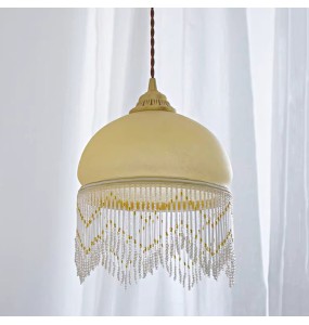 French Retro Glass Jellyfish Tassel Chandelier Medieval Vintage Bedside Balcony Bay Window Antique Western Copper Hanging Lamp