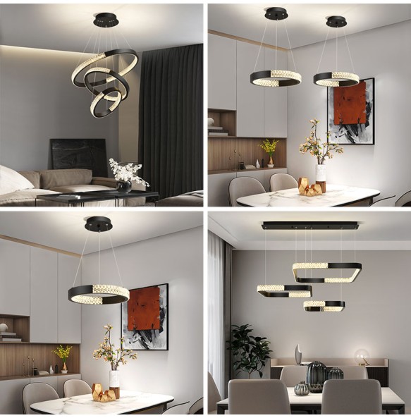 Modern Gold Black Circle Rectangular Pendant Led Chandeliers For Living Room Bedroom Ceiling Lamp Indoor Light Fixtures New